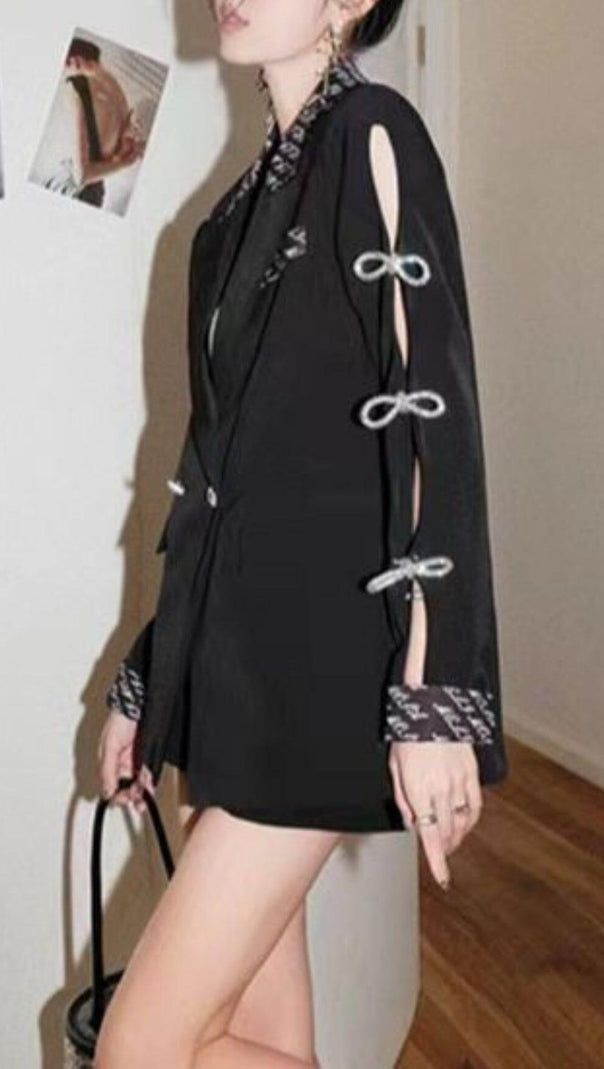 AIIZIE RHINESTONE BOW HOLLOW OUT SLEEVES DOUBLE BREASTED SUIT JACKETS - product image