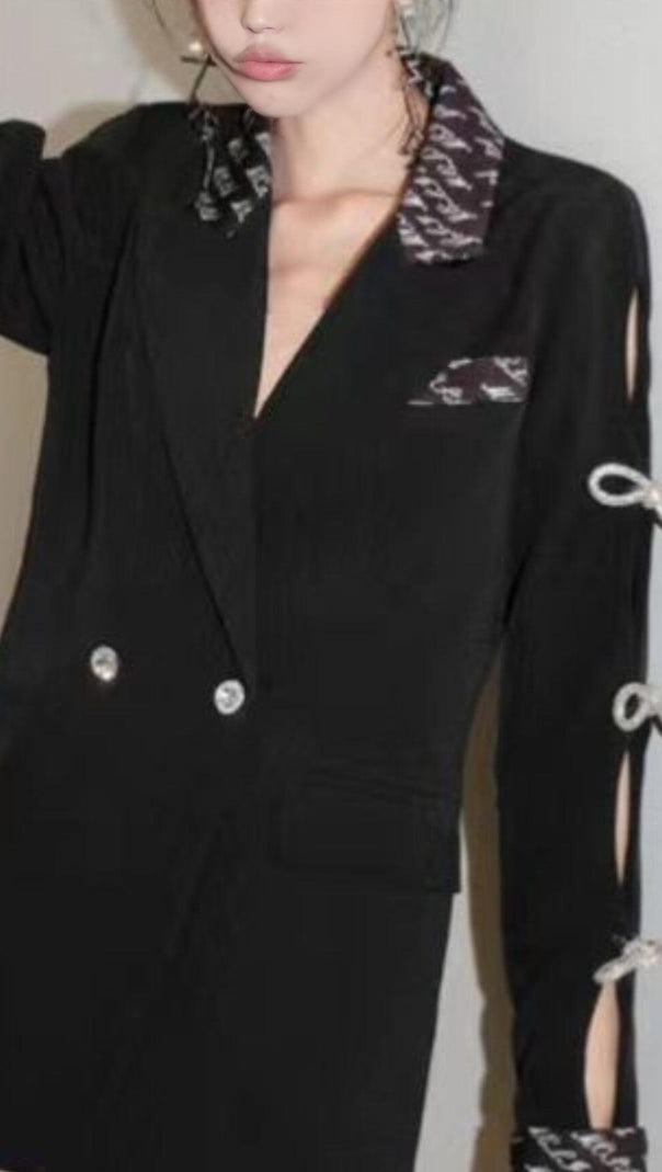 AIIZIE RHINESTONE BOW HOLLOW OUT SLEEVES DOUBLE BREASTED SUIT JACKETS - product image