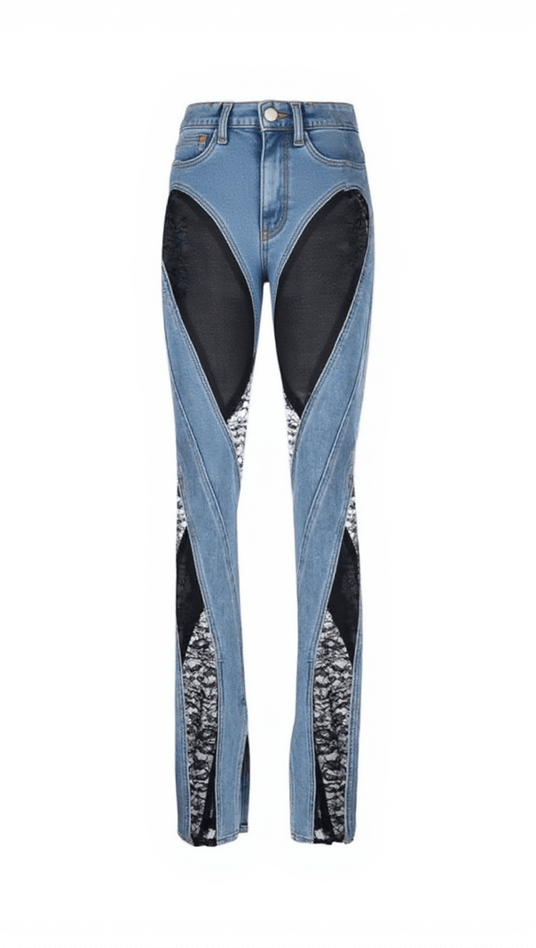 AIIZIE LETTICE LACE PANELED HIGH RISE SKINNY JEANS - product image