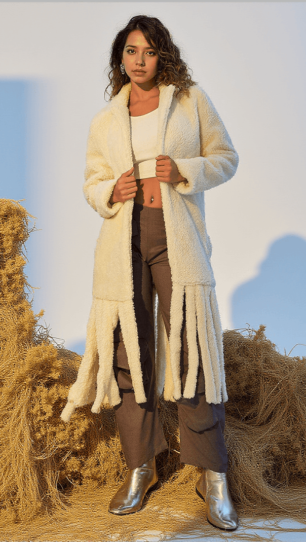 AIIZIE LUNET FAUX FUR FRINGE LAPEL COAT - product image