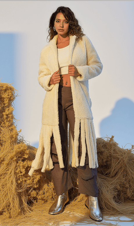 Lunet Faux Fur Fringe Lapel Coat