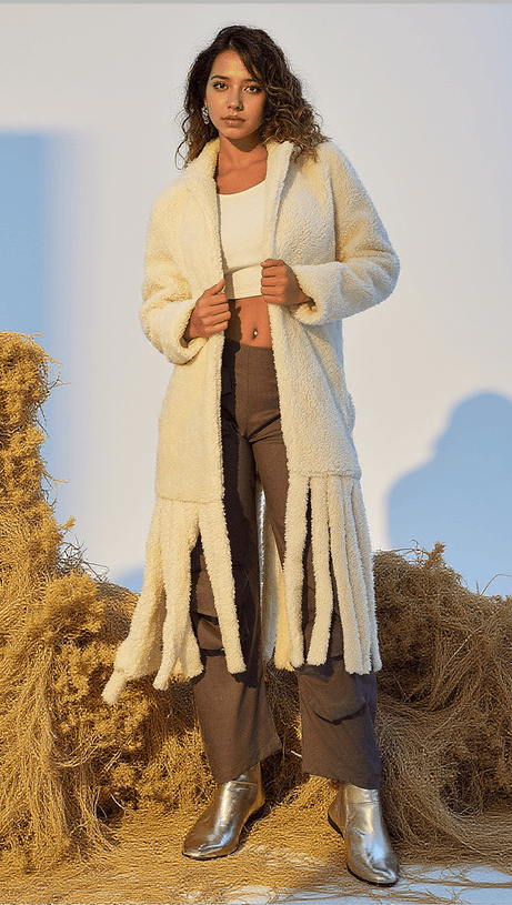 Lunet – Mantel mit Kunstpelzfransen und Revers
