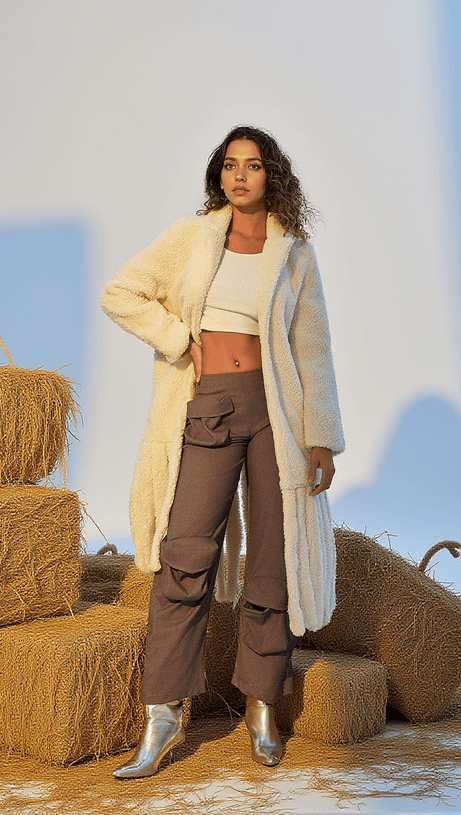 LUNET FAUX FUR FRINGE LAPEL COAT