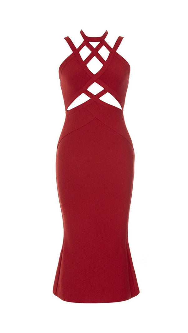 AIIZIE BANDAGE CUTOUT MIDI DRESS IN RED - product image