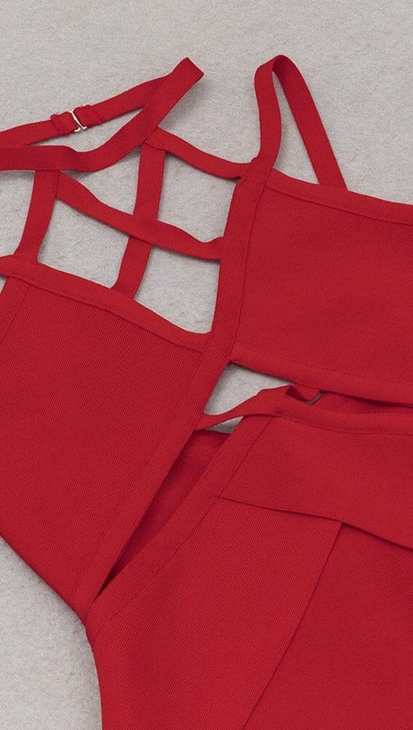 BANDAGE CUTOUT MIDI DRESS IN RED