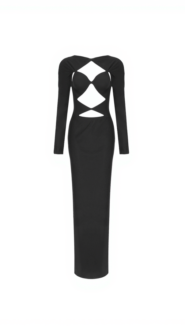 AIIZIE HEDWIG CUTOUT LONG SLEEVE MAXI DRESS IN BLACK - product image