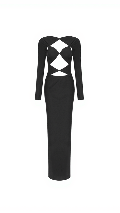 HEDWIG CUTOUT LONG SLEEVE MAXI DRESS IN BLACK
