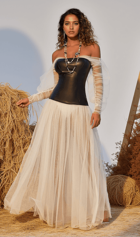 Abito lungo in tulle patchwork Gasira