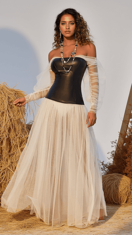 GASIRA PATCHWORK TULLE MAXI DRESS