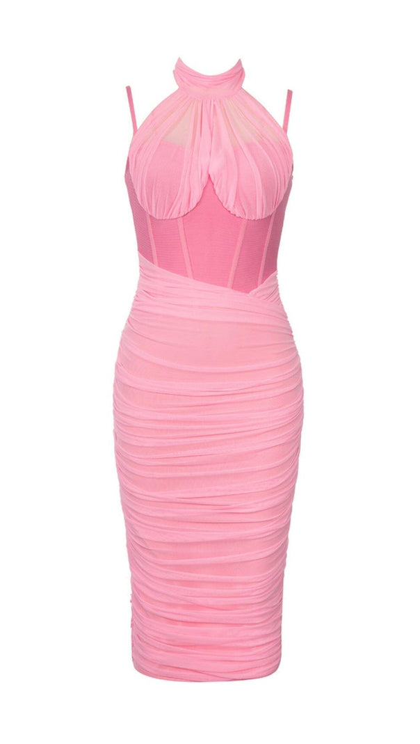 AIIZIE MESH CORSET MIDI DRESS IN PINK - product image