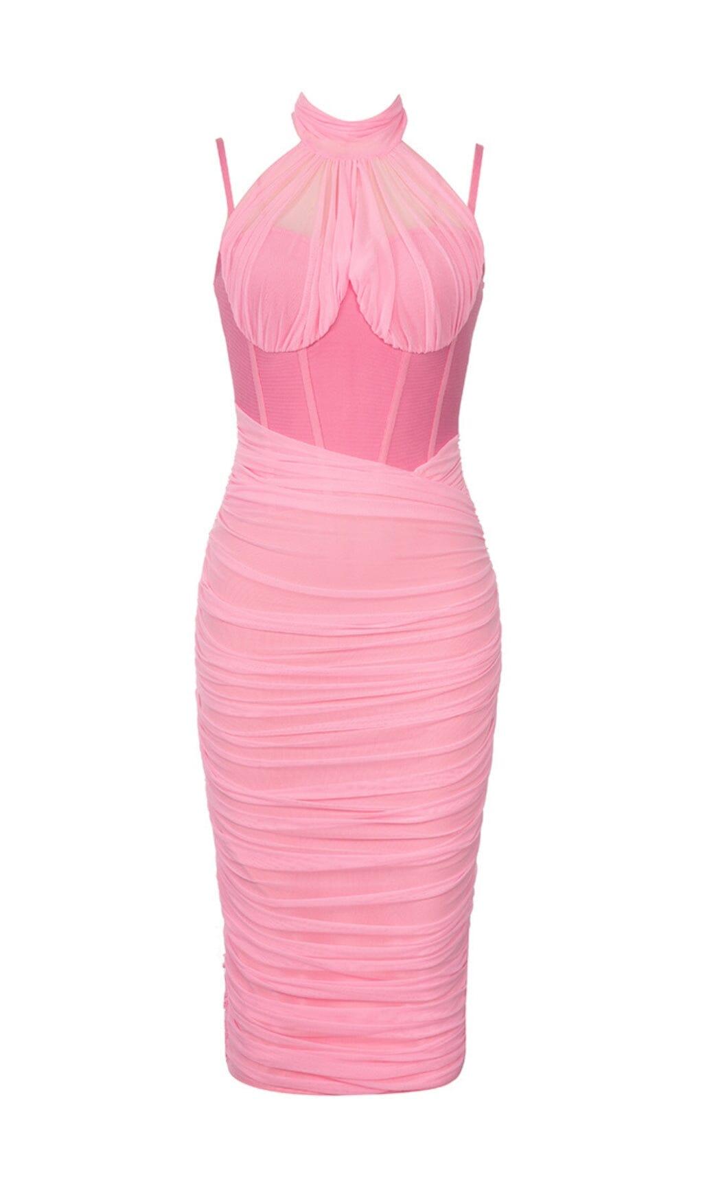 Mesh-Korsett-Midikleid in Pink