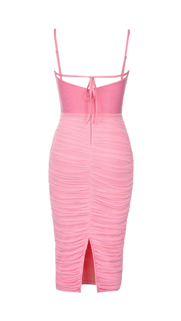 AIIZIE MESH CORSET MIDI DRESS IN PINK - product image