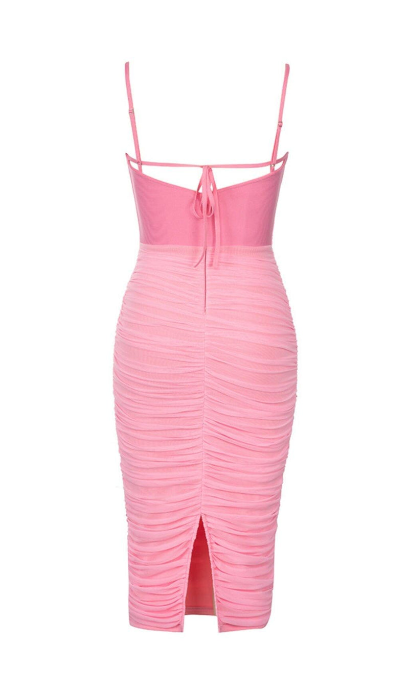 MESH CORSET MIDI DRESS IN PINK