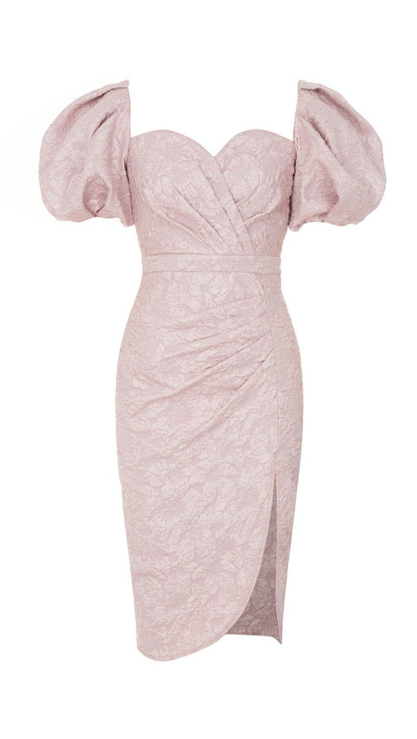 AIIZIE PUFF SLEEVE SPLIT MIDI DRESS IN PINK - product image