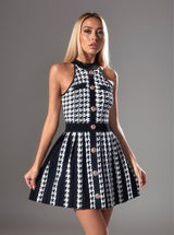 Amadea Houndstooth Knitted Mini Dress