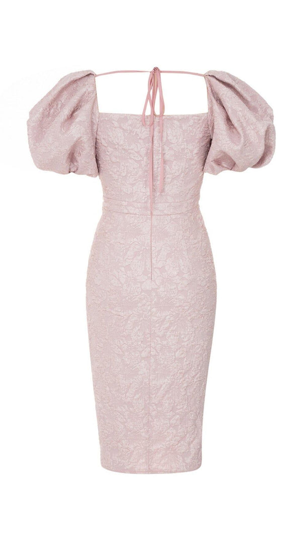 AIIZIE PUFF SLEEVE SPLIT MIDI DRESS IN PINK - product image