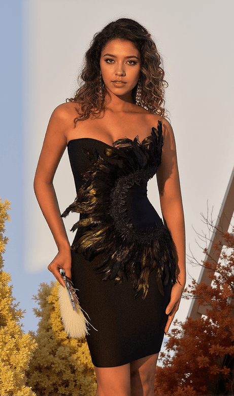 Paislee Feather Bandage Mini Dress
