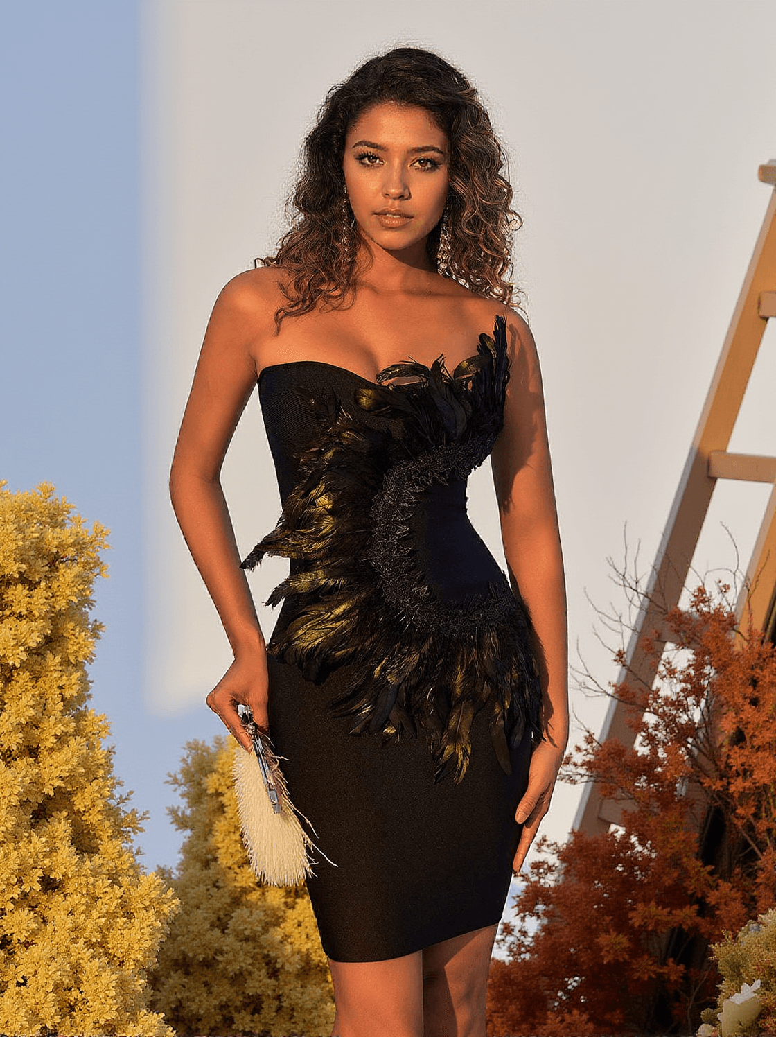 PAISLEE FEATHER BANDAGE MINI DRESS