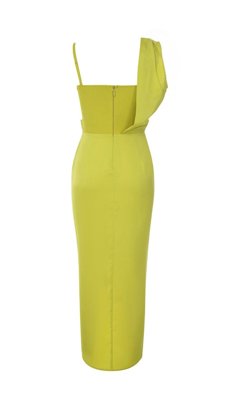 ONE SHOULDER RUCHED MIDI DRESS IN GREEN