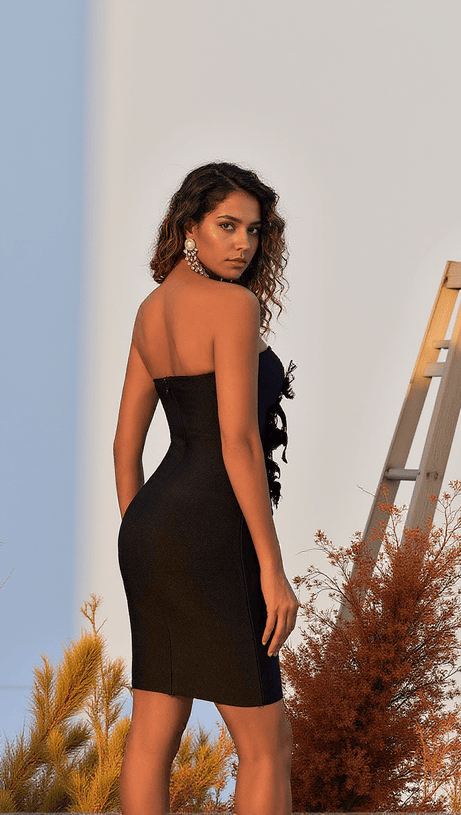 PAISLEE FEATHER BANDAGE MINI DRESS