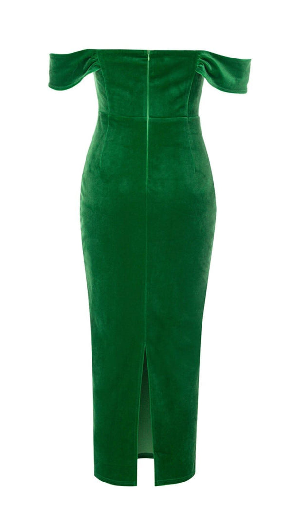 AIIZIE OFF SHOULDER CORSET MIDI DRESS IN GREEN - product image