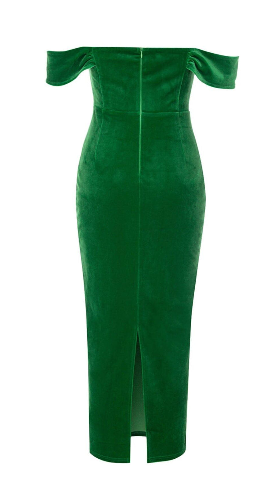 OFF SHOULDER CORSET MIDI DRESS IN GREEN