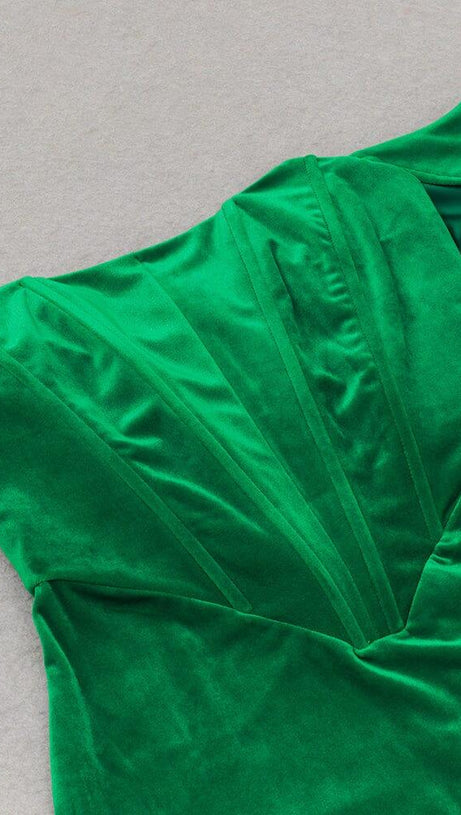 OFF SHOULDER CORSET MIDI DRESS IN GREEN