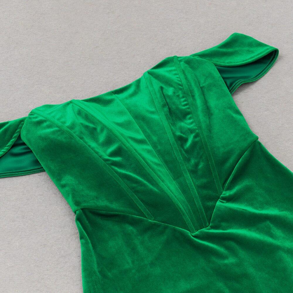 AIIZIE OFF SHOULDER CORSET MIDI DRESS IN GREEN - product image