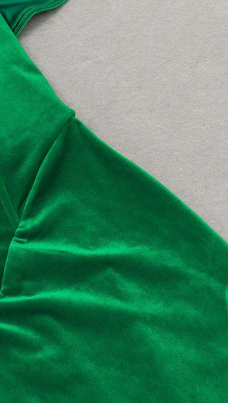 OFF SHOULDER CORSET MIDI DRESS IN GREEN