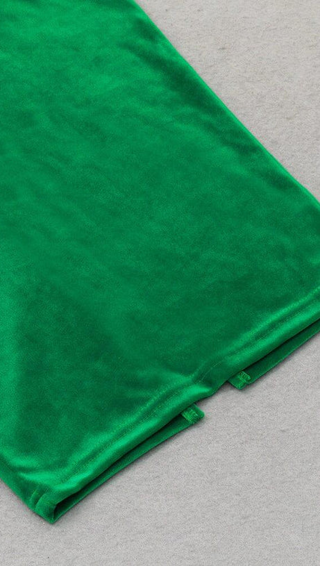 OFF SHOULDER CORSET MIDI DRESS IN GREEN