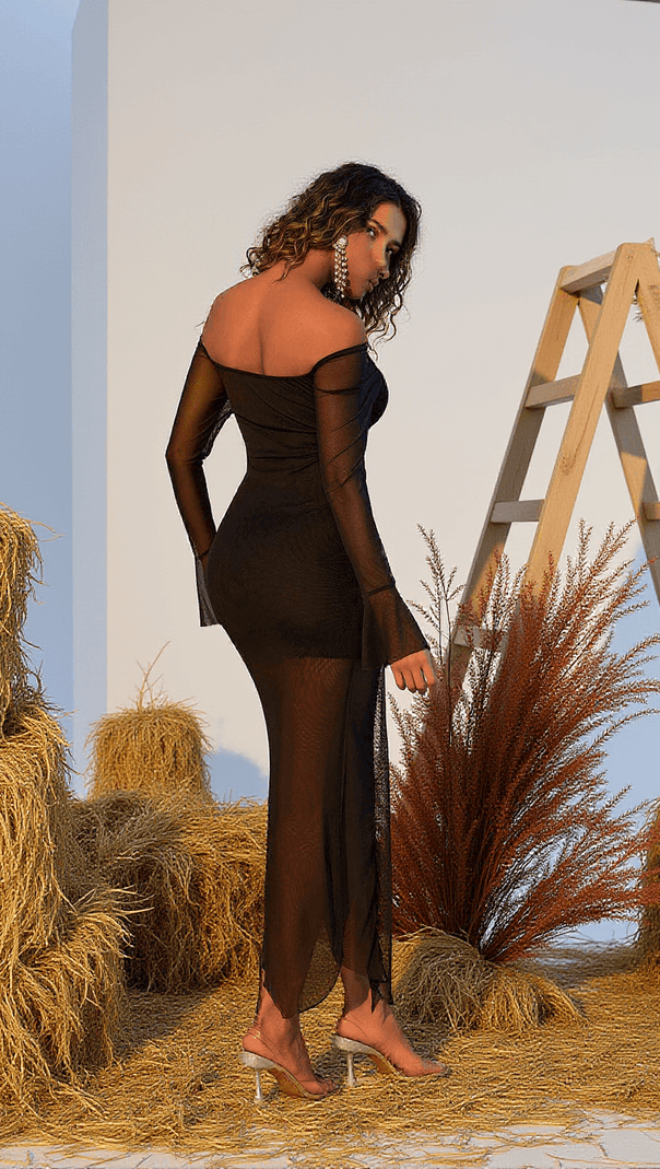 AIIZIE GUSSIE FLOWER RUFFLE MESH DRESS - product image