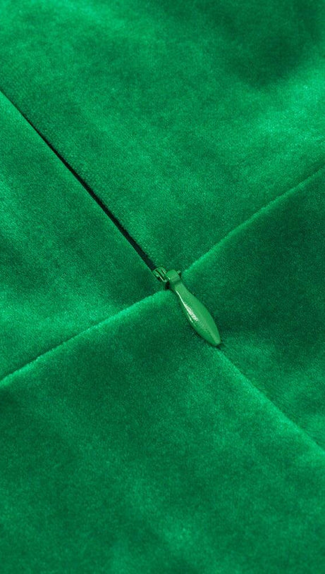 OFF SHOULDER CORSET MIDI DRESS IN GREEN