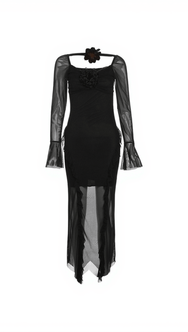 AIIZIE GUSSIE FLOWER RUFFLE MESH DRESS - product image