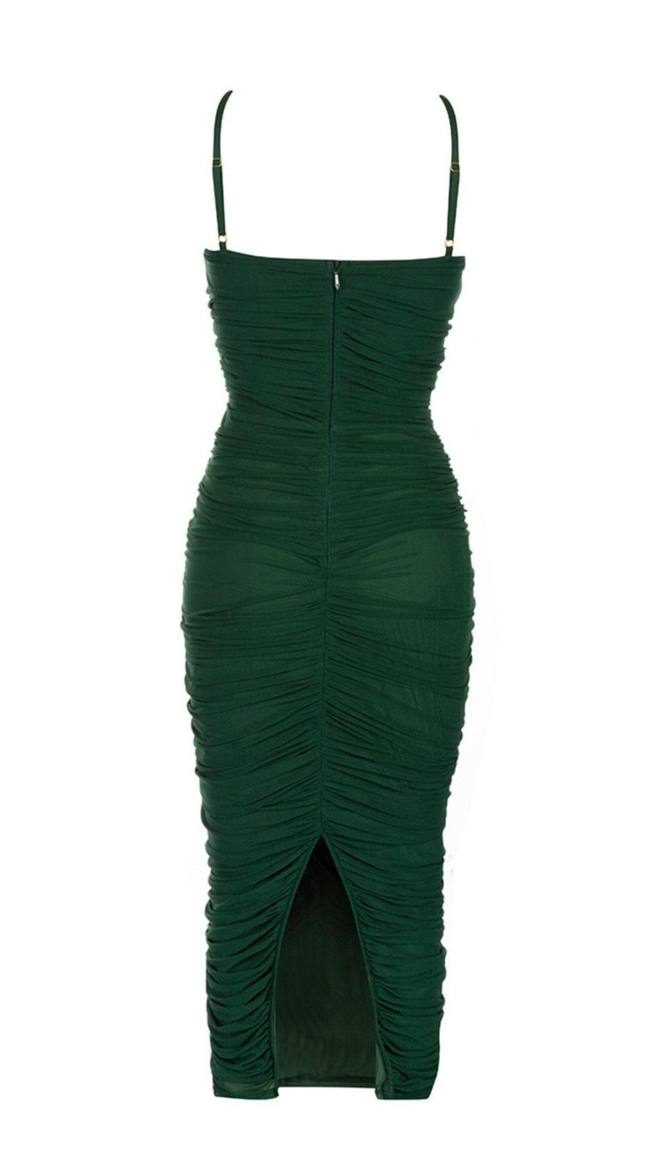 RUCHED MIDI DRESS IN GREEN
