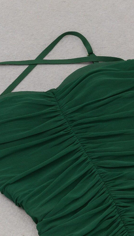 RUCHED MIDI DRESS IN GREEN