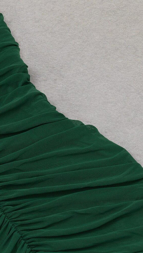 RUCHED MIDI DRESS IN GREEN