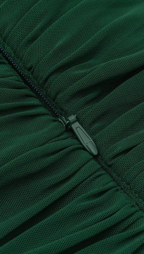 RUCHED MIDI DRESS IN GREEN