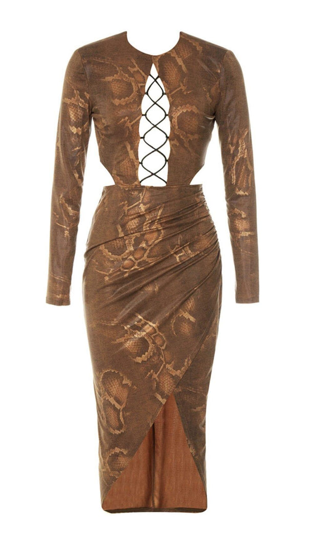 ABITO MIDI LEOPARDATO INCAVO MARRONE