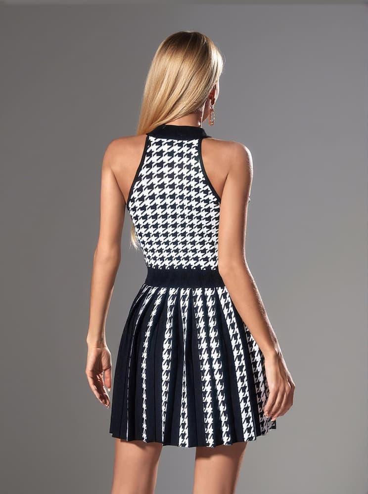 Amadea Houndstooth Knitted Mini Dress