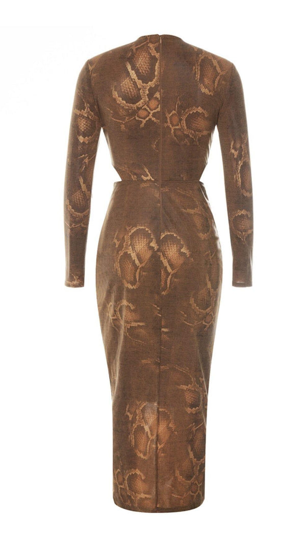 ABITO MIDI LEOPARDATO INCAVO MARRONE