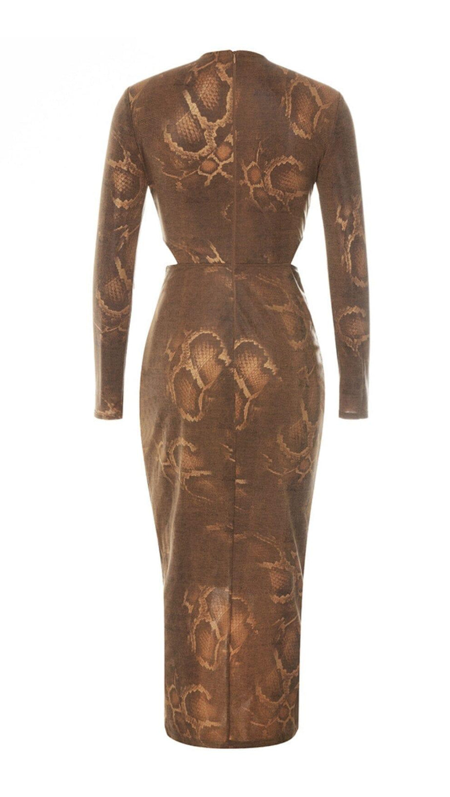 HOLLOW LEOPARD OUT MIDI DRESS IN BROWN