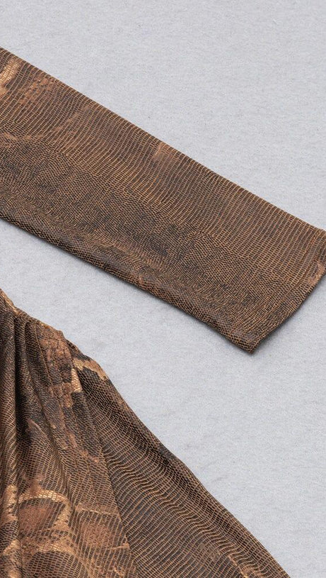 HOLLOW LEOPARD OUT MIDI DRESS IN BROWN