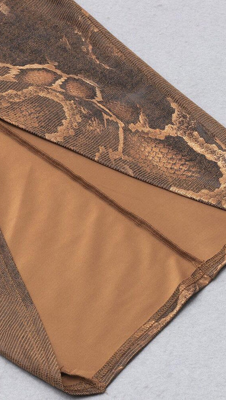 HOLLOW LEOPARD OUT MIDI DRESS IN BROWN