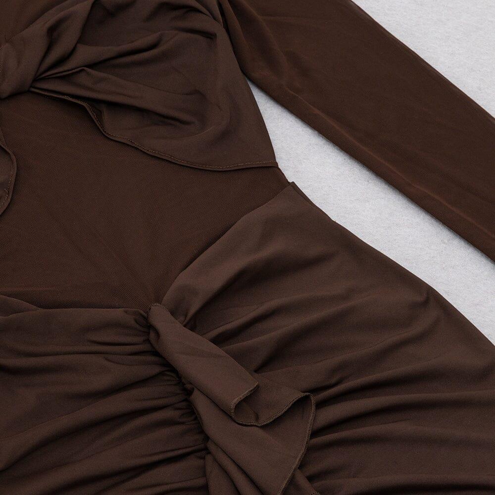 AIIZIE MESH LONG SLEEVE MAXI DRESS IN COFFEE - product image