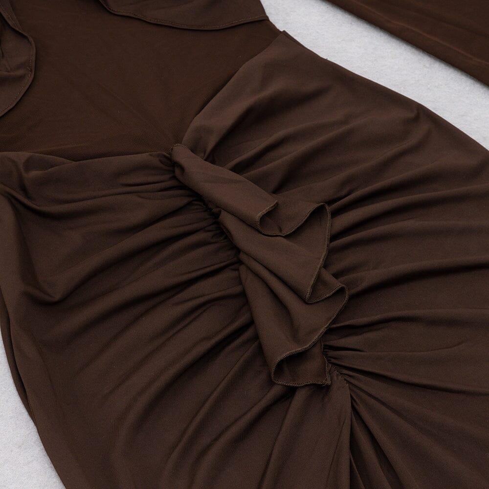 AIIZIE MESH LONG SLEEVE MAXI DRESS IN COFFEE - product image
