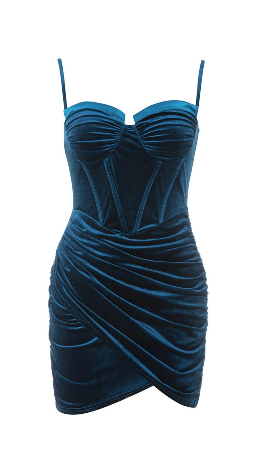 VELVET CORSET MINI DRESS IN BLUE