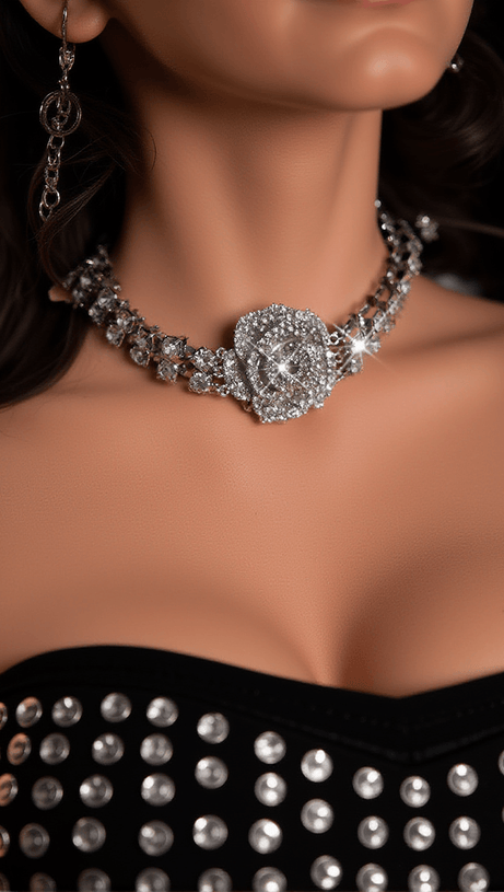 EROSA CRYSTAL ROSE NECKLACE IN SILVER