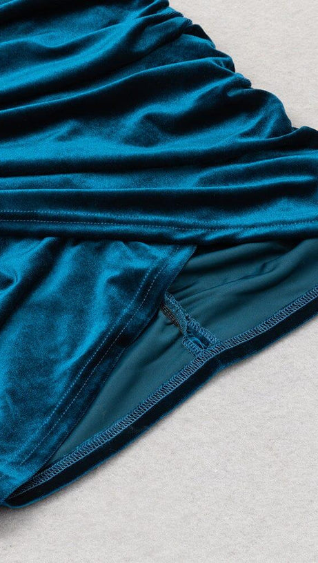 VELVET CORSET MINI DRESS IN BLUE