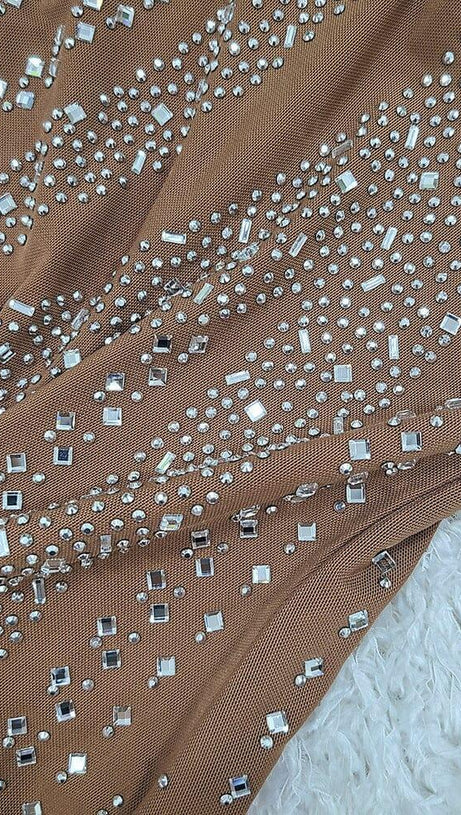 RHINESTONE AND PEARL STUDDED MAXI DRESS