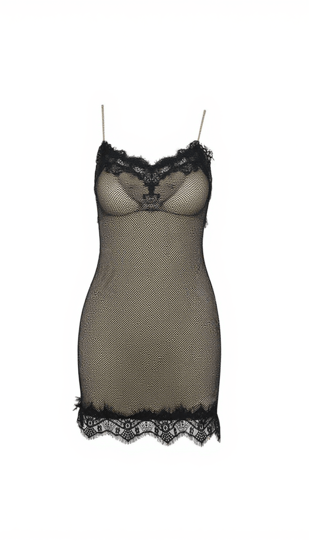 AIIZIE DUARTE LACE PATCHWORK HOLLOW DIAMOND MINI DRESS - product image